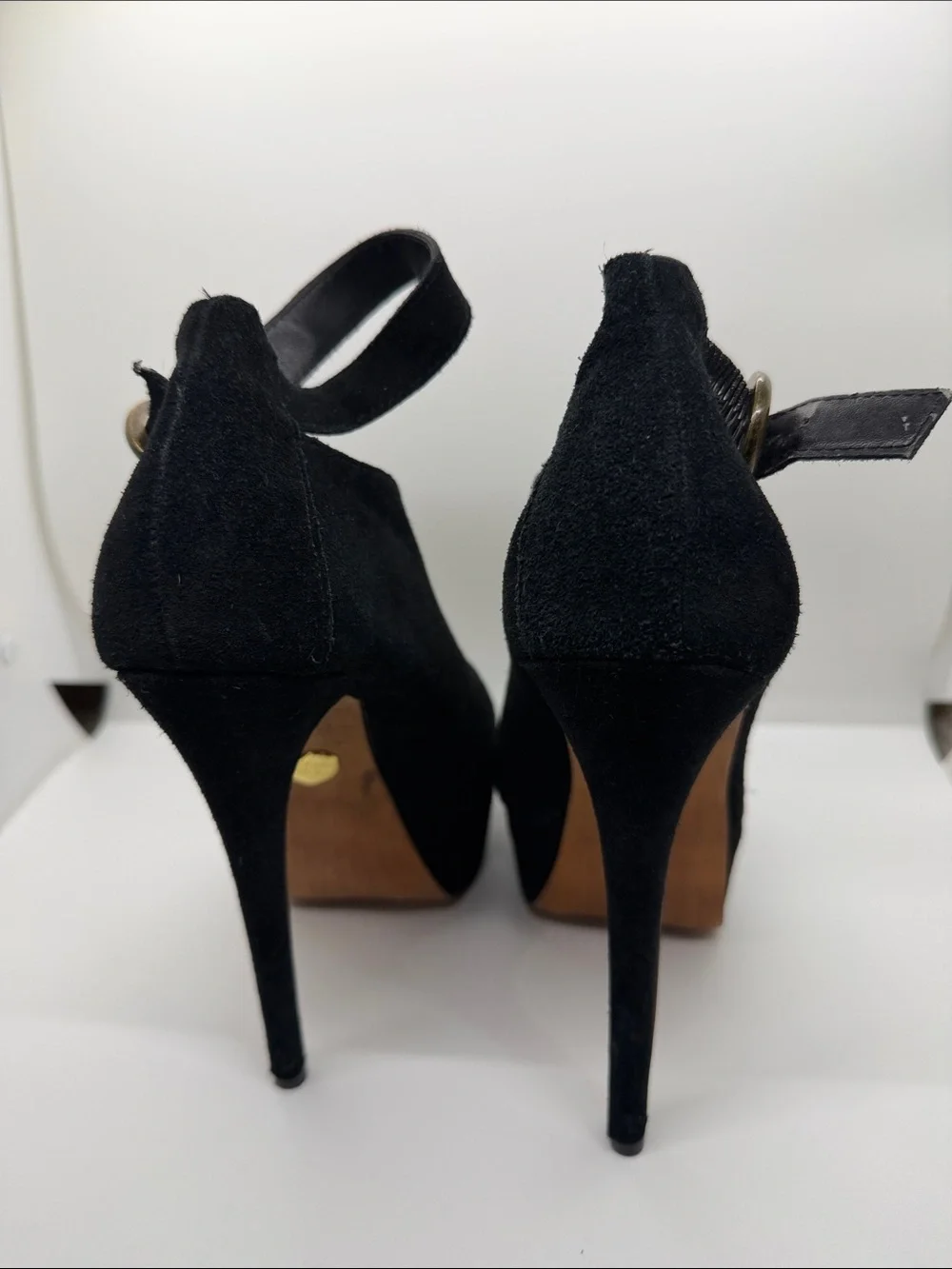 Betsey Johnson Black Suede Platform Peep Toe Shootie Heels Ankle Strap Sz 8